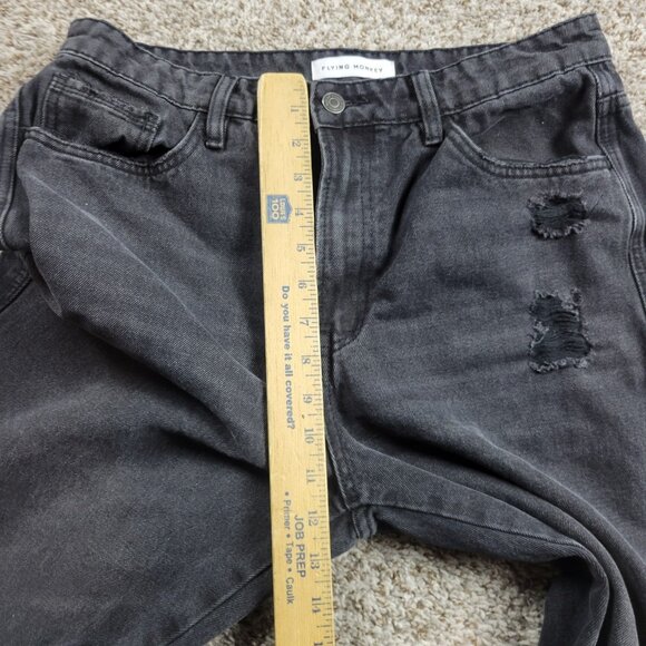 Flying Monkey Jeans Womens 30 Black Crop High Rise Distressed Dark Wash Denim - Picture 4 of 7